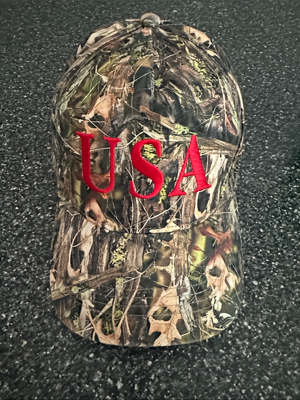 Camo Baseball Cap with Red USA Embroidery